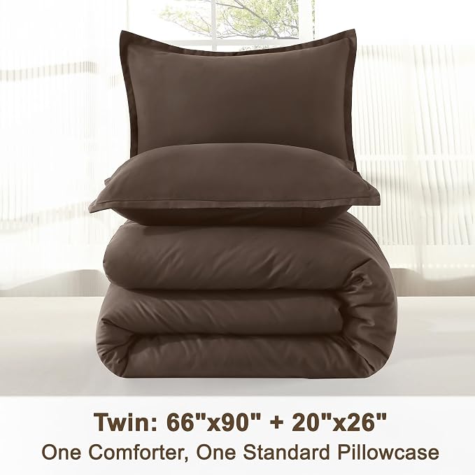 Litanika Chocolate Comforter Set Twin/Twin XL Size, 2 Pieces Solid Bedding - Image 9