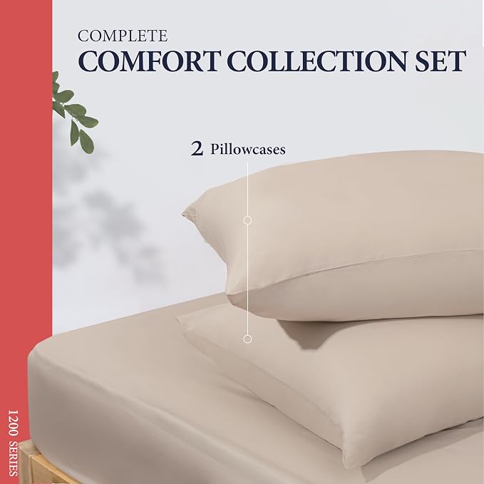 100% Egyptian Cotton Pillow Cases Standard/Queen Size Set of 2 - Image 3