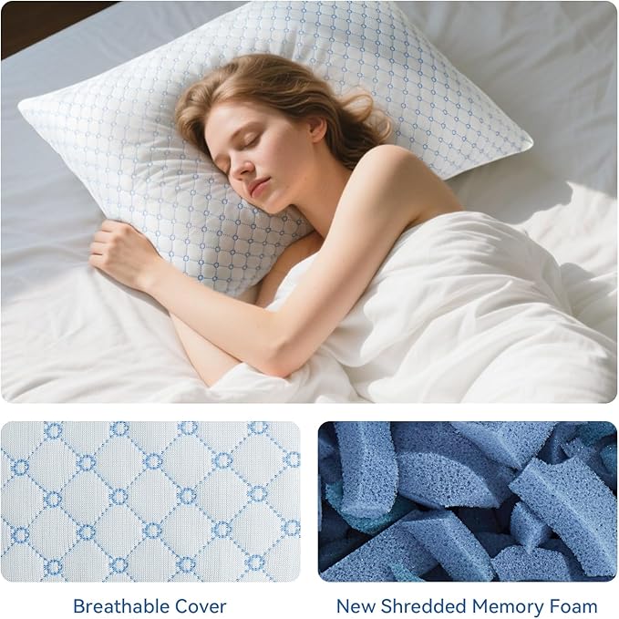 Cooling Bed Pillows for Sleeping Set of 2, Shredded Memory Foam Pillows for Bed - Image 3