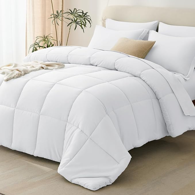 CozyLux Oversized King Comforter Sets White, 7 Pieces Bed in a Bag, 120x98 Box by CozyLux