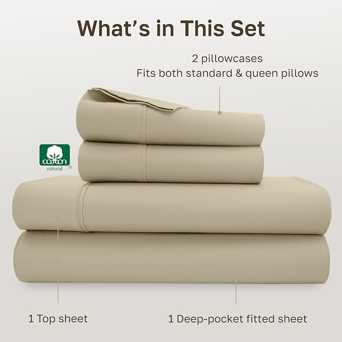 CALIFORNIA DESIGN DEN Soft 100% Cotton Bed Sheets Queen Size Set, 400 TC Good - Image 4