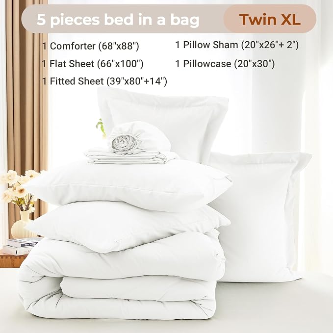 MUXHOMO 5 Pieces Twin XL Comforter Set, Soft Bed in a Bag Twin XL Size - Image 5