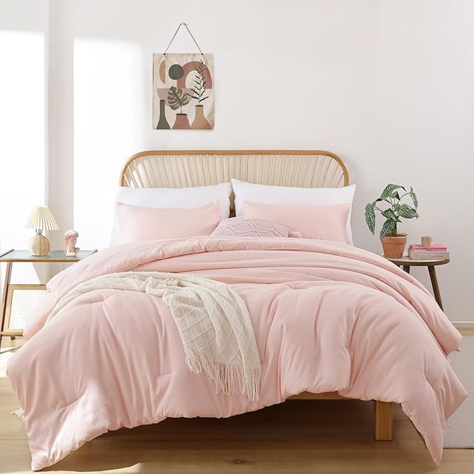 ROSGONIA California King Comforter Set Blush, All Season Bedding Bedspread by ROSGONIA