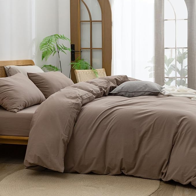 BESTOUCH Duvet Cover Set 100% Washed Cotton Linen Feel Super Soft Comfortable - Image 3