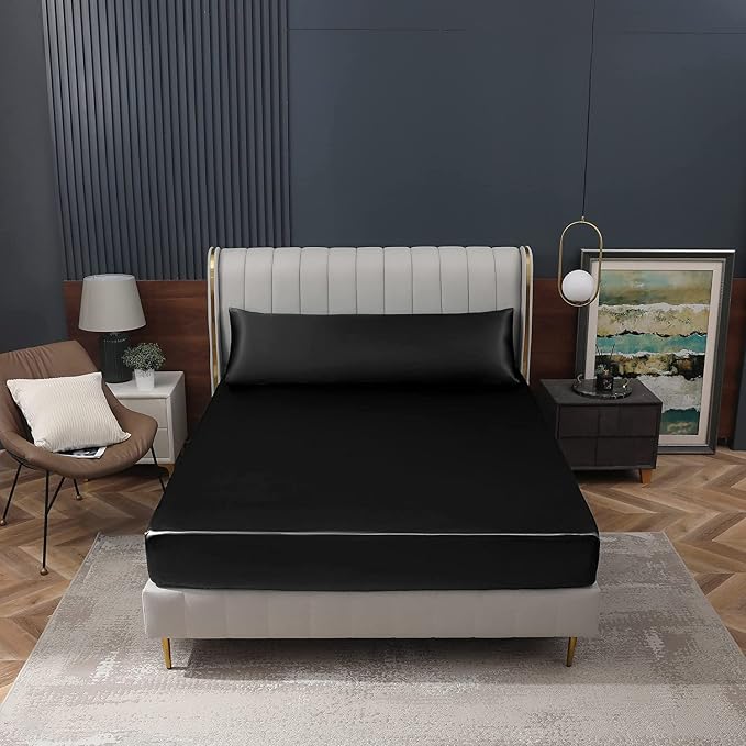 Homiest Black Satin Fitted Twin XL Size Deep Pocket Luxury & Ultra Soft Bedding - Image 8