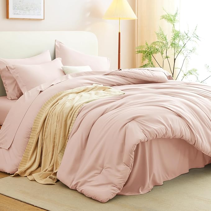 CozyLux Oversized King Comforter Set Blush Pink, 7 Pieces Bed in a Bag - Image 7