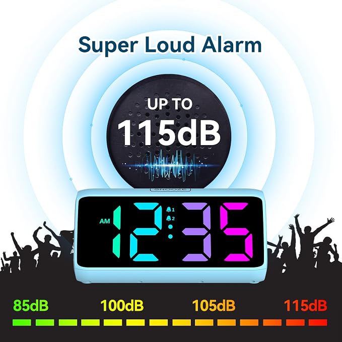 Netzu Loud Alarm Clock for Heavy Sleepers, RGB Alarm Clocks for Bedrooms - Image 3
