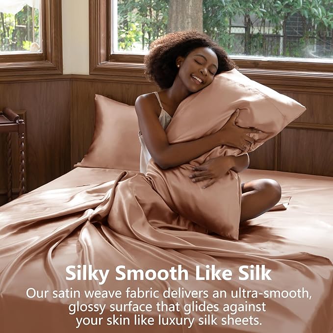 CozyLux Satin Sheets Queen Size Bed Set - Image 3