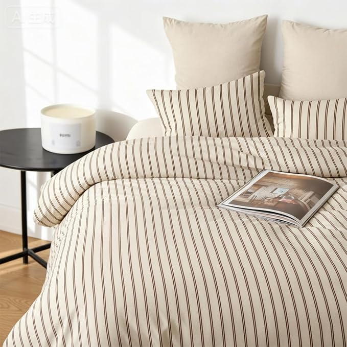 Nayoroom Striped Duvet Cover Queen Size Brown Stripe Duvet Cover Dorm Bedding - Image 6