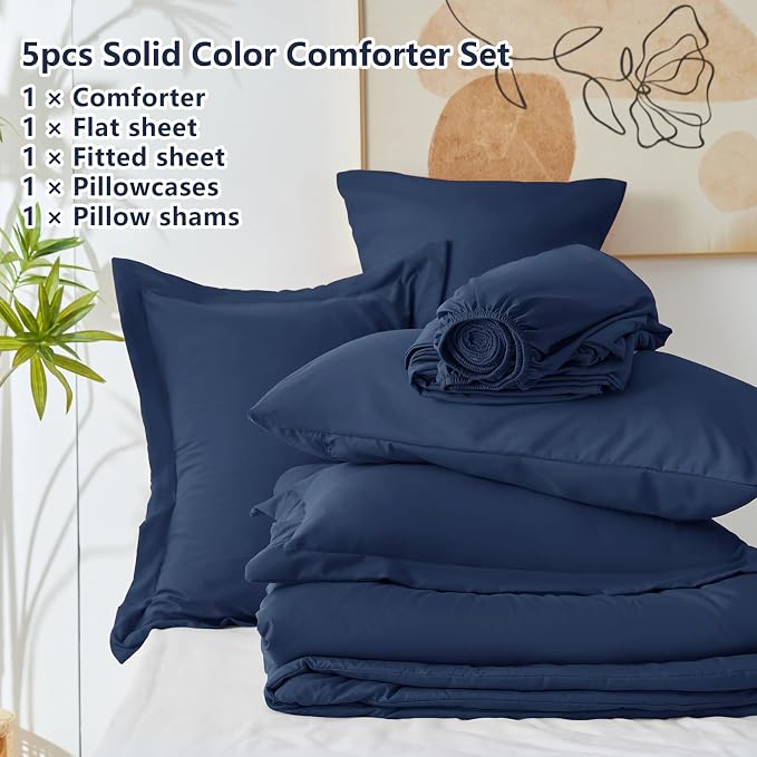 CozyLux Twin Comforter Set Navy Blue, 5 Pieces Bed in a Bag Twin Comforter Set - Image 6