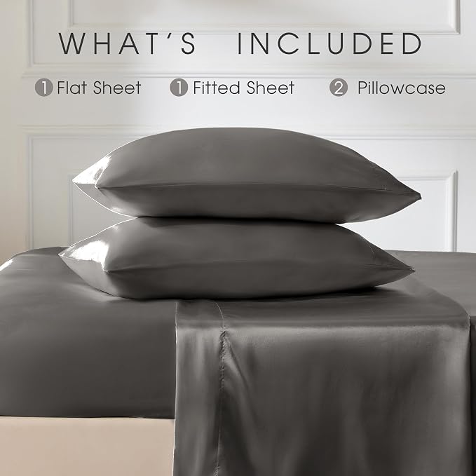FreshCulture Satin Sheets Queen Size Bed Set- 4 Piece Luxury Soft Silky Queen - Image 3