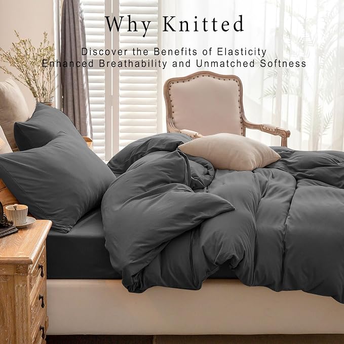 PURE ERA Jersey Knit Duvet Cover Set 100% T-Shirt Cotton Super Soft Comfy 3pc - Image 2