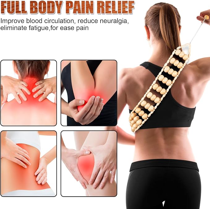 KintKita Wood Therapy Massage Tools, Back Wooden Massage Roller Rope Tool - Image 2