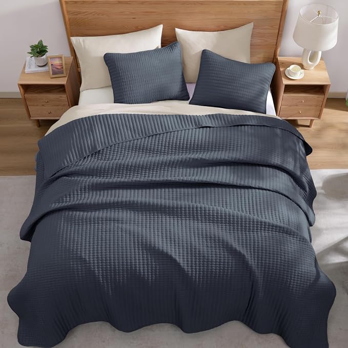 WRENSONGE Queen Quilt-3 Pieces Lightweight Bedspreads Blue Grey Queen Size - Image 4