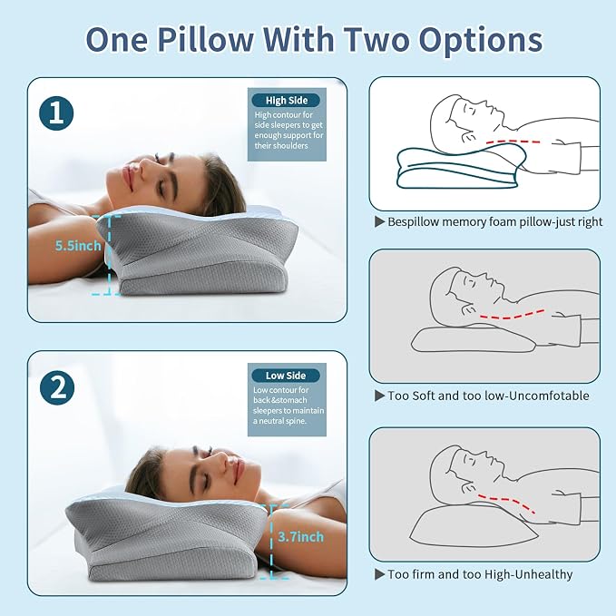 Cervical Neck Pillow for Pain Relief, Memory Foam Contour Orthopedic Pillow - Image 5
