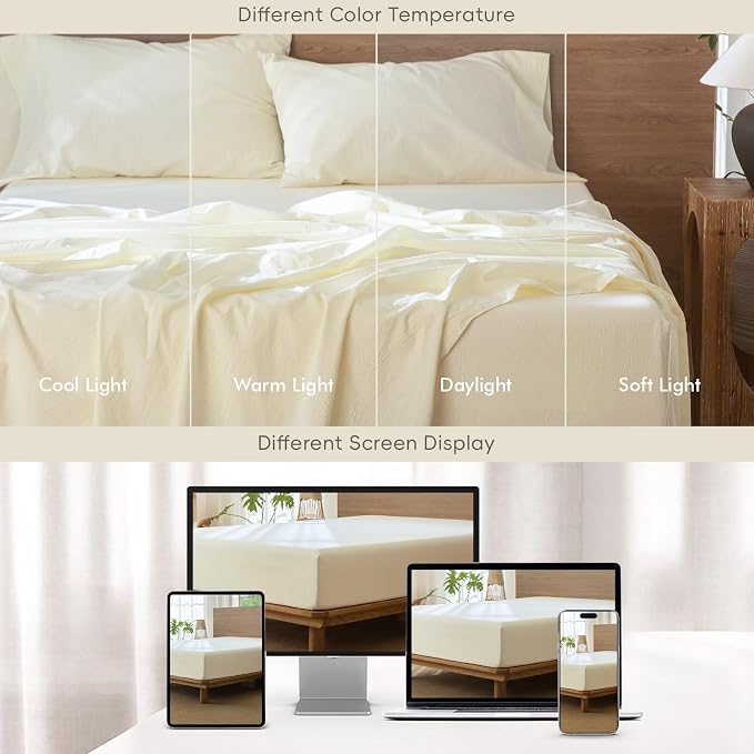 MooMee Fitted Bottom Sheet Only 100% Washed Cotton Linen Like Textured - Image 8