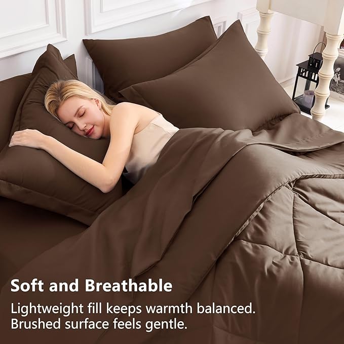 CozyLux King Size Comforter Set Brown - Image 3