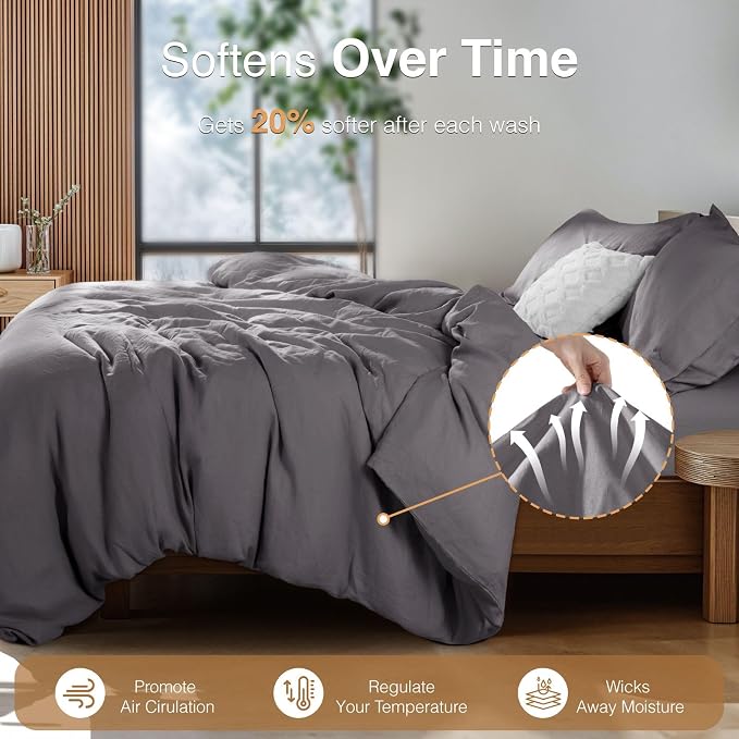 SONORO KATE 100% French Linen Duvet Cover Full Size, Soft Breathable - Image 4