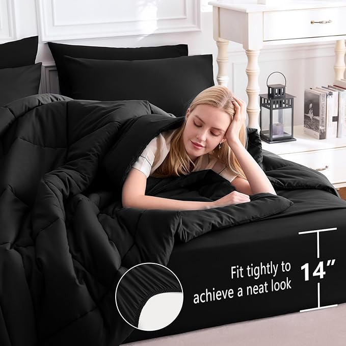 CozyLux California King Comforter Sets Black, 7 Pieces Cal King Bed in a Bag - Image 5