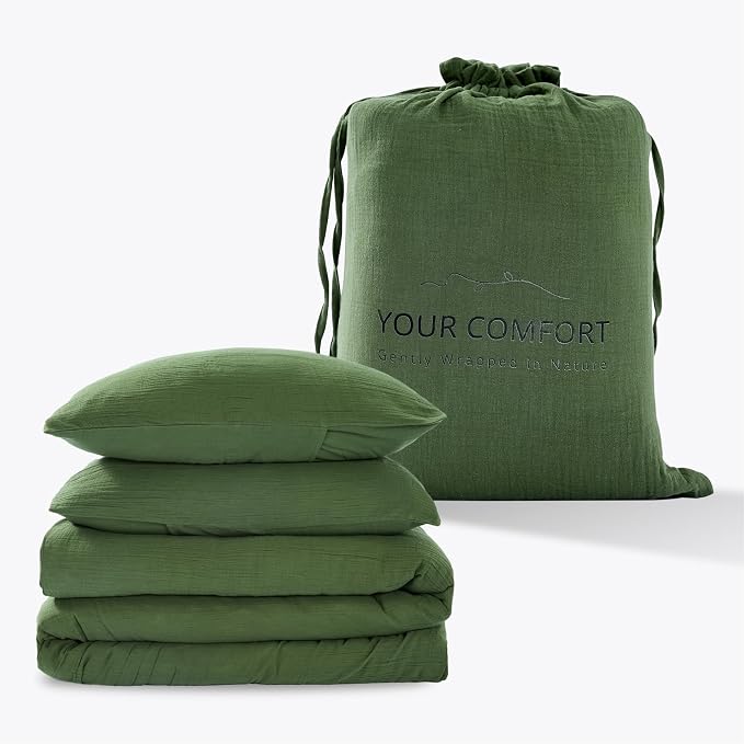 Green Duvet Cover King, 100% Sandwashed Cotton Soft King Size Duvet Cover Set 3 - Image 9