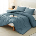 CozyLux Full Size Comforter Set Mineral Blue, 3 Pieces Solid Breathable Quilted by CozyLux