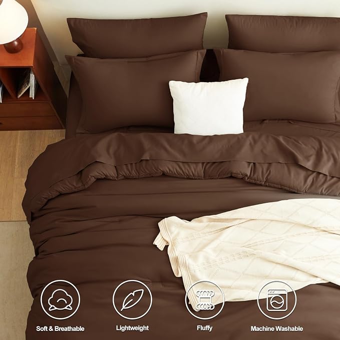 CozyLux Full Size Comforter Sets Brown, 7 Pieces Bed in a Bag Full Comforter Set - Image 2