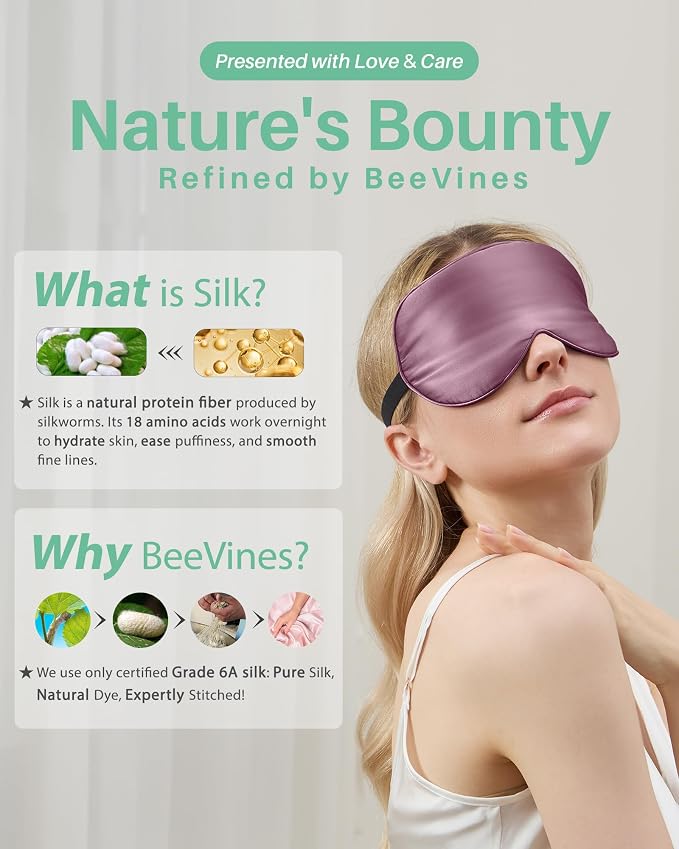 BeeVines 100% Real Mulberry Silk 2 Pack Sleep Mask, Pure Silk Eye Masks - Image 7