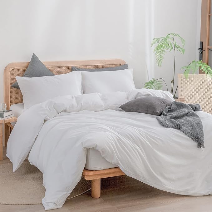 BESTOUCH Duvet Cover Set 100% Washed Cotton Linen Feel Super Soft Comfortable - Image 4