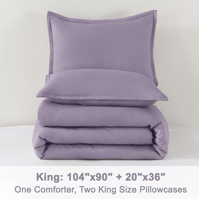 Litanika Grayish Lavender Purple Comforter Set King Size, 3 Pieces Lightweight - Image 9