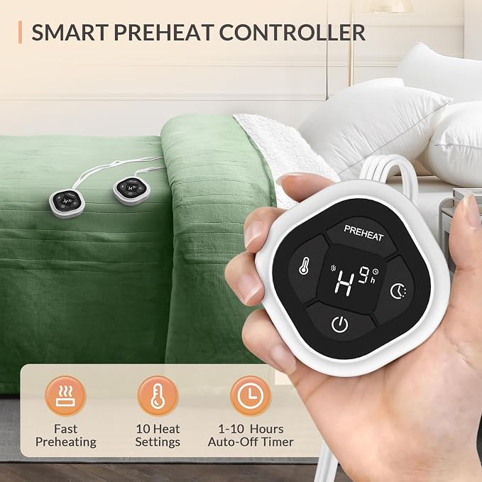 HOMLYNS LuxeHeat Heated Blanket Electric Blanket King Size, Soft Flannel Sherpa - Image 2