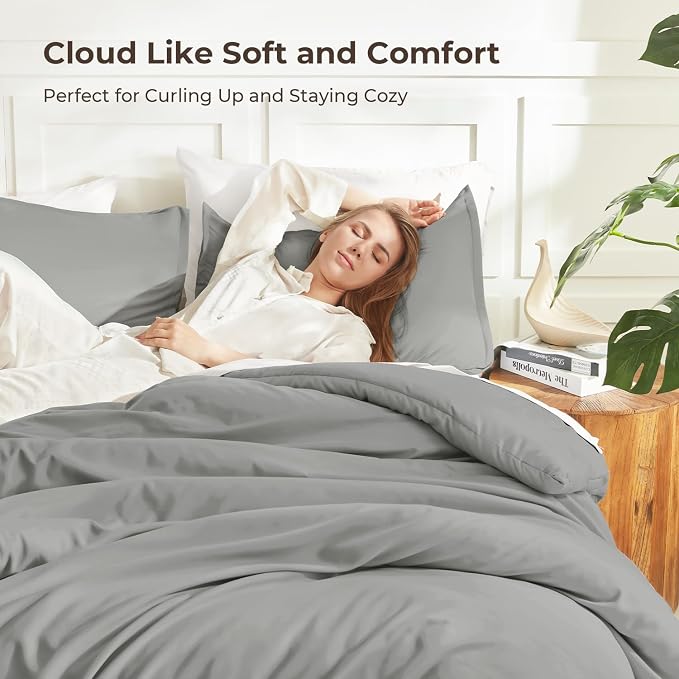 Litanika Comforters Medium Gray Super King Size, 3 Pieces Lightweight Solid - Image 2