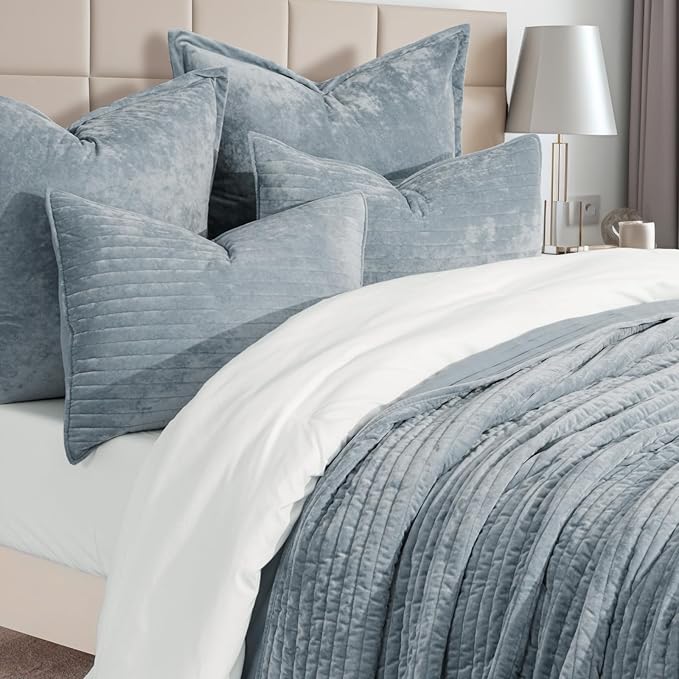EVERGRACE Velvet Quilt Set King Size, Luxurious Soft Striped Channel Bedding Set - Image 4