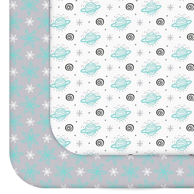 Pack and Play Sheets, 2 Pack Mini Crib Sheets, Stretchy Playard Fitted Sheet by Moonsea