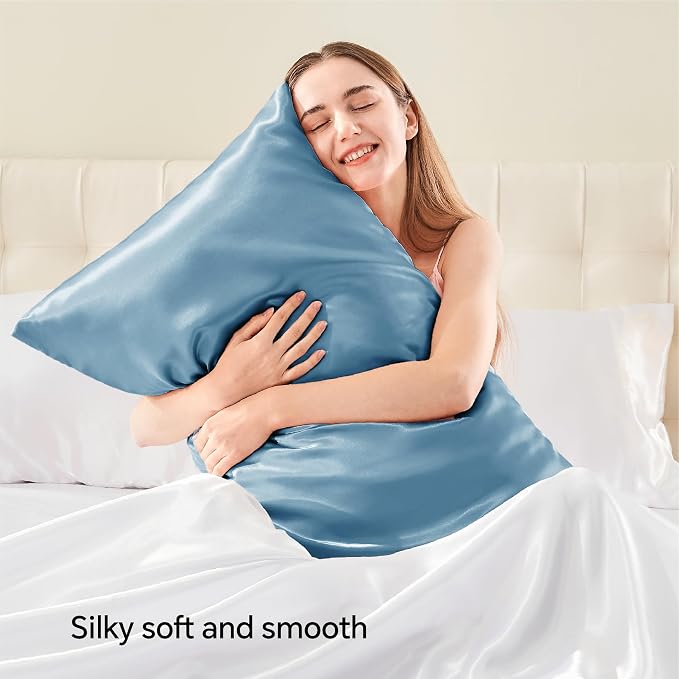 BEDELITE Satin Pillowcase with Zipper, Airy Blue King Size Pillow Cases Set of 2 - Image 2