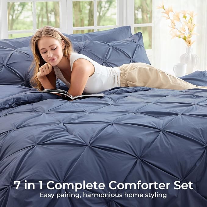Sasttie Full Size Comforter Set, 7-Piece Bed in a Bag Double, Pintuck Bedding - Image 6