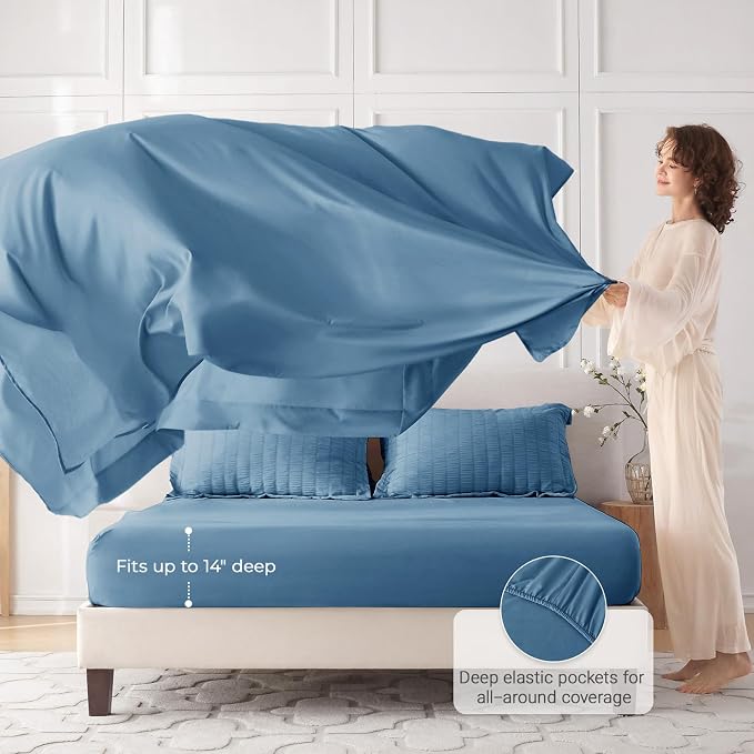 MUXHOMO 7 Pieces Queen Comforter Set, Seersucker Bed in a Bag Queen Size - Image 3