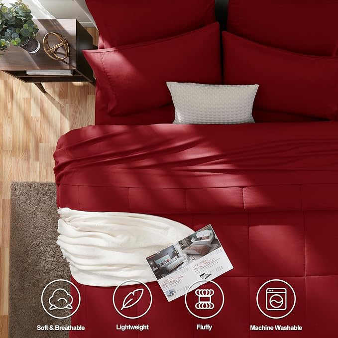 CozyLux King Size Comforter Set Dark Red, 7 Pieces Bed in a Bag, All Season - Image 2
