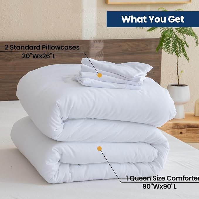 Paxrac Classic Pure White Comforter Queen Size, 3 Pieces Boho Comforter Set - Image 7