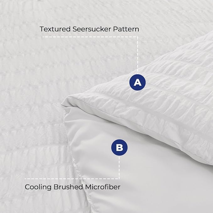 HYMOKEGE White California King Comforter Set Seersucker 7 Pieces, All Season - Image 4