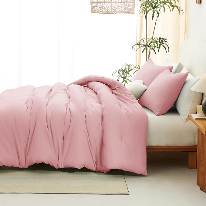 CozyLux Full Size Comforter Set Pink, 3 Pieces Solid Breathable Quilted Bedding - Image 8