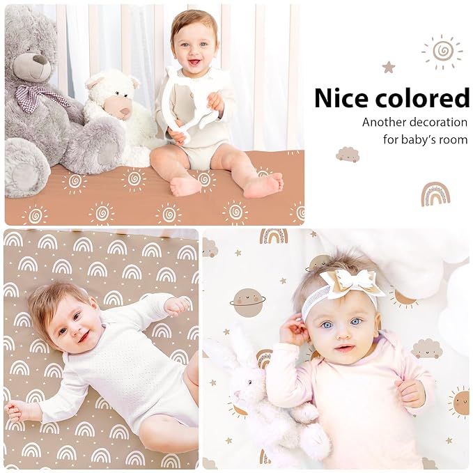 Baby Crib Sheets for Boys and Girls, 3 Pack Fitted Toddler Bed Sheets Neutral - Image 6