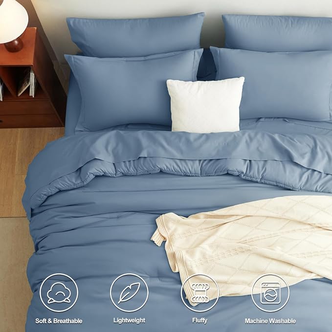 CozyLux Twin Comforter Set Grayish Blue, 5 Pieces Bed in a Bag Twin Comforter - Image 2