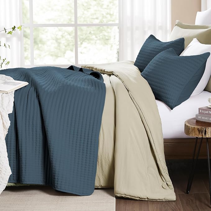 WRENSONGE King Size Quilt-3 Pieces Lightweight Navy Blue Bedspreads King Quilt - Image 7