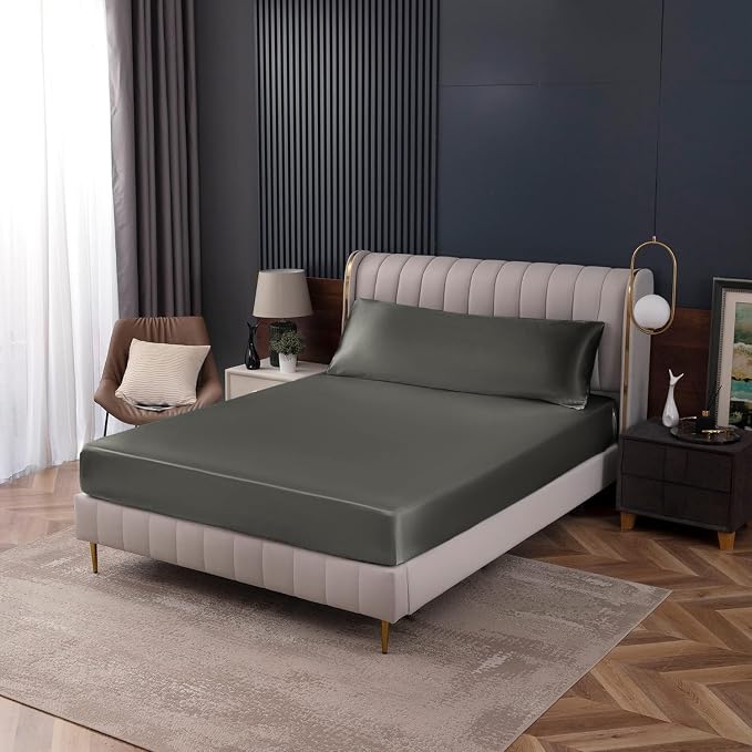 Homiest Dark Grey Satin Fitted Sheet Queen Size, Deep Pocket, Luxury & Ultra - Image 7