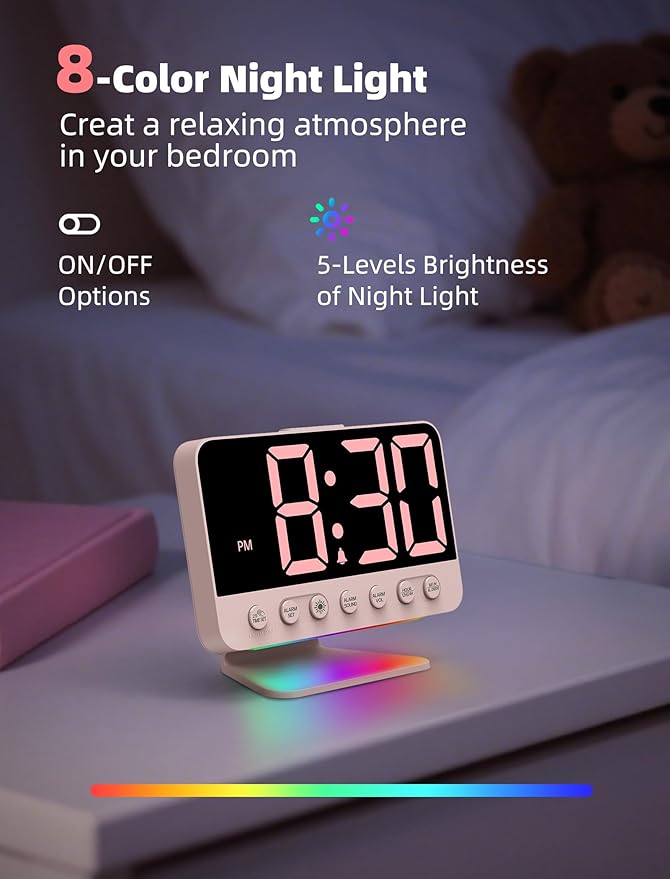 Odokee Digital Alarm Clocks for Bedrooms: Large Bold Number 5 Brightness Dimmer - Image 5