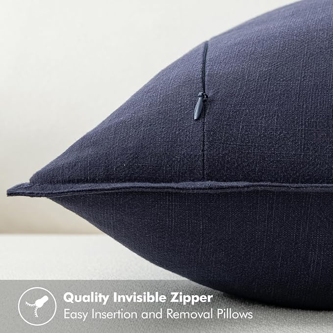 MIULEE Decorative Linen Pillow Covers 20x20 Inch Navy ​Boho Farmhouse​ ​Neutral - Image 3