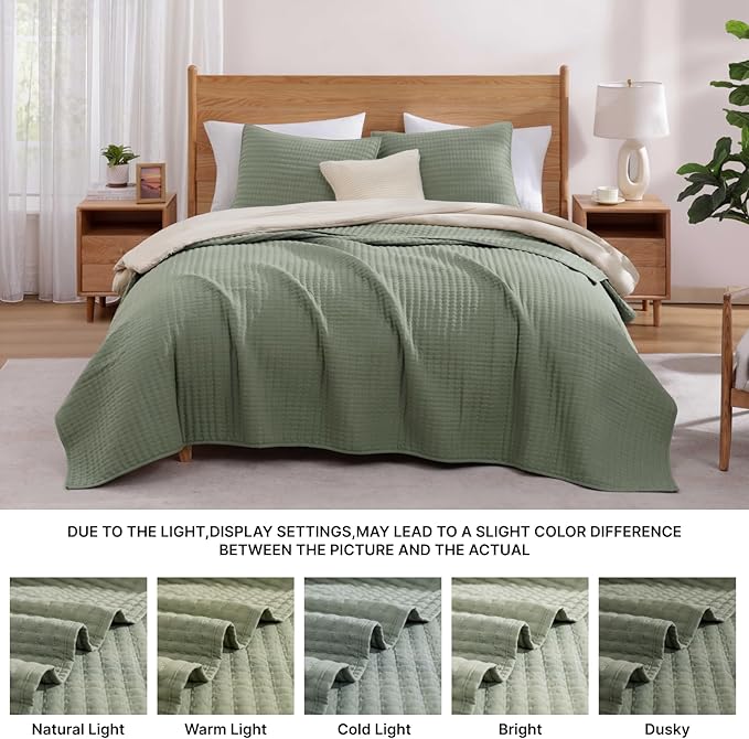 WRENSONGE Queen Quilt-3 Pieces Lightweight Bedspreads Sage Green Queen Size - Image 8