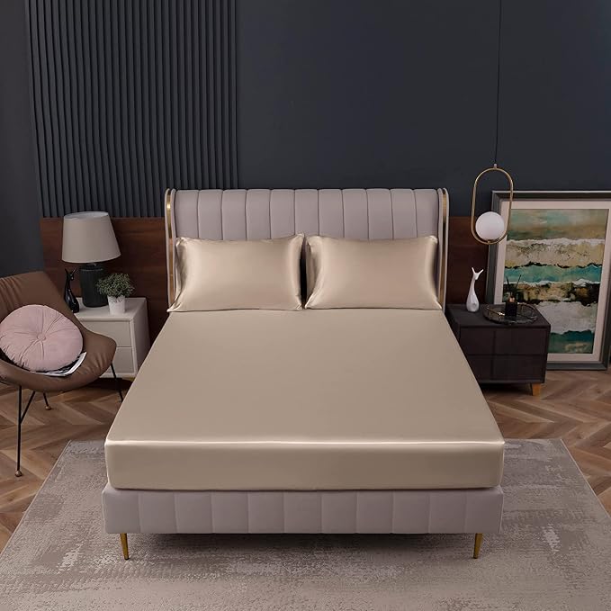 Homiest Taupe Satin Fitted Sheet - Image 2