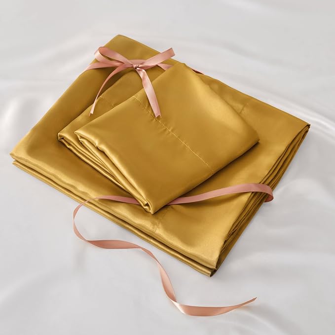 BEDELITE California King Sheets Set, Luxury Soft Gold Satin Sheets - Image 7