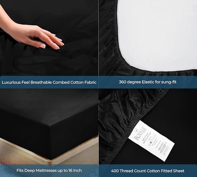 Royale Linens 400 Thread Count 100% American Grown Cotton Fitted Sheet King Size - Image 5